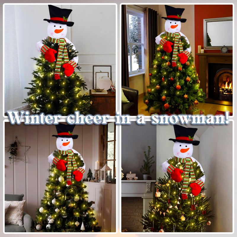 luck sea Christmas Tree Topper Snowman Hugger with Lights Strips - Xmas Holiday Winter Wonderland Party Decoration Ornament Supplies - Image 2